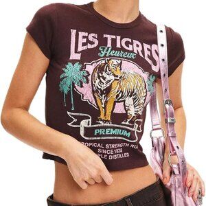 Tiger Print Cropped Tee Y2K Animal Print Crop Top Street Wear